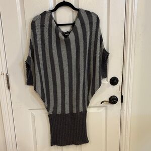 Wooden Ships Charcoal and Light Gray Striped Poncho